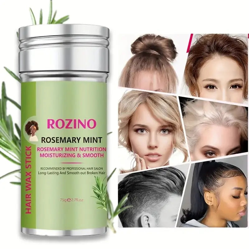Rozino Rosemary Mint Hair Wax Stick 75g Tames Frizz Smooths Broken Hair Long Lasting Styling for Daily Party Sports Moisturizing Smooth Formula