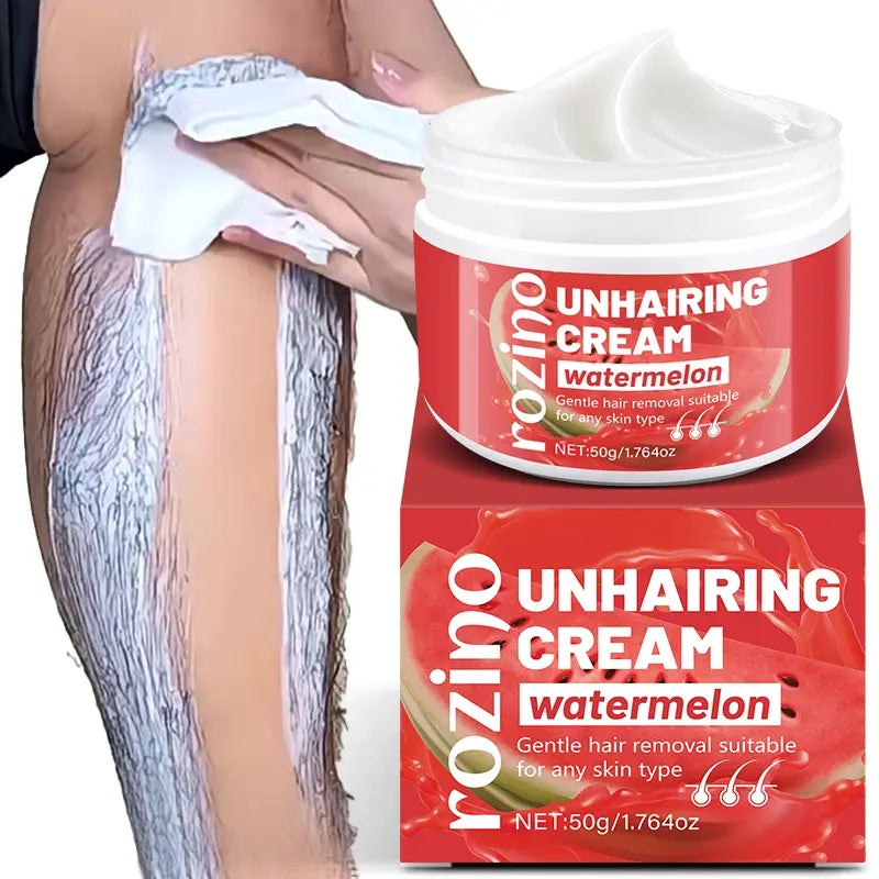 Rozino Watermelon Unhairing Cream Gentle Hair Removal for Arms Legs Chest & Pubic Area Painless Flawless Results for All Skin Types 50g