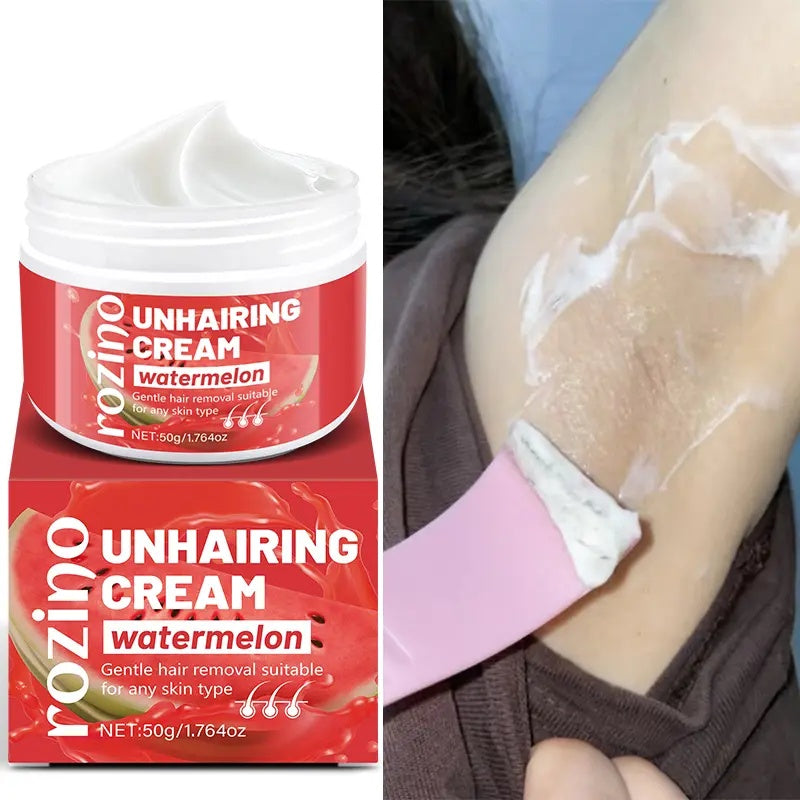 Rozino Watermelon Unhairing Cream Gentle Hair Removal for Arms Legs Chest & Pubic Area Painless Flawless Results for All Skin Types 50g
