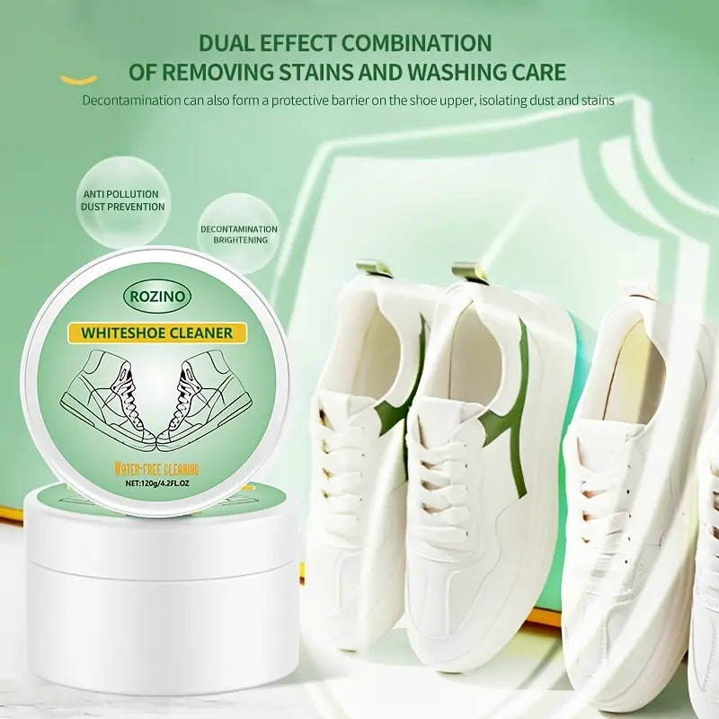 ROZINO White Shoe Cleaner with Surfactant Water-Free for Stain Removal & Brightening Anti-Pollution Dust Prevention 120g/4.2fl.oz