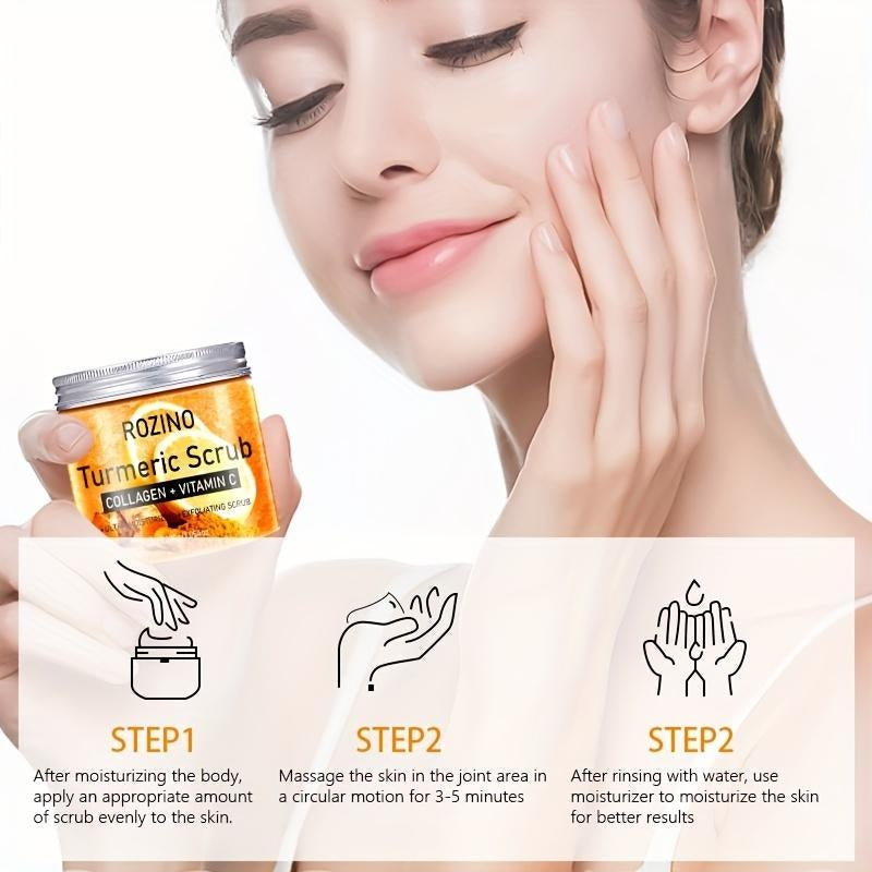 Ultra - Moisturizing & Exfoliating! Rozino Turmeric Scrub, Boosted by Collagen & Vitamin C