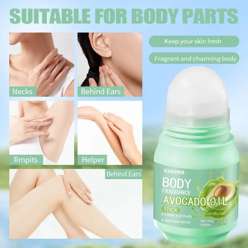 XIAOKS Avocado Oil Body Fragrance Stick 50g - Fresh Fruity Scent, Long-Lasting, Non-Greasy, Multi-Site Applicable, Body Care, Gentle Moisturizing, Mint Scented